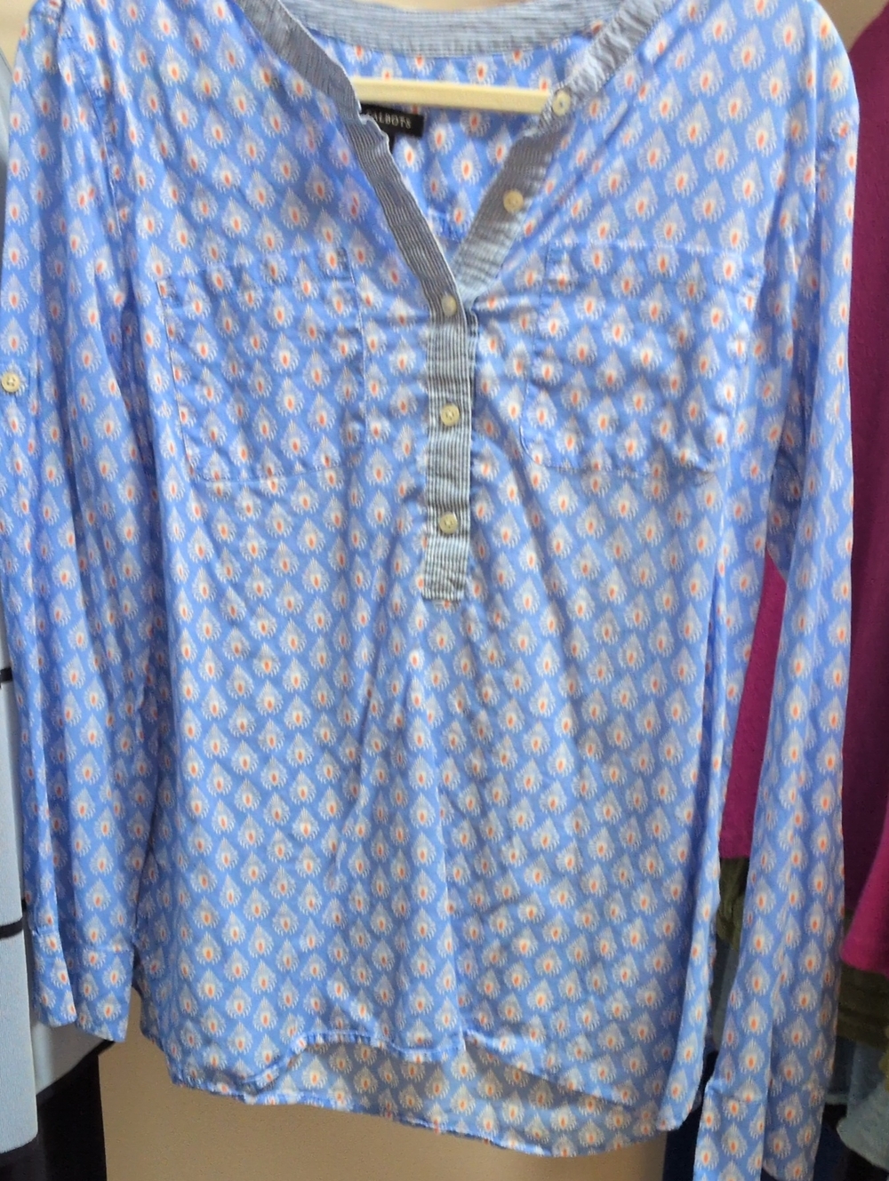Talbots Light Blue & Orange Long-Sleeve Henley Cotton, Lightweight - Size L